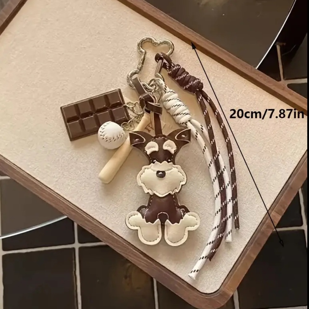 Bag Charm, Schnauzer Brown and White Key Holder, NEW - Picture 2 of 6